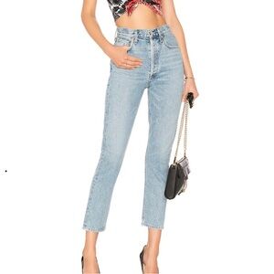 Agolde Riley High Rise Straight Crop Jeans in Renewal, size 27